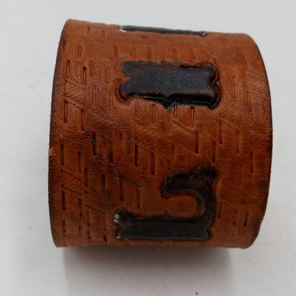 Vintage Leather Cuff Bracelet Western Rockabilly Lin Turquoise Teepee Distressed - Picture 3 of 11